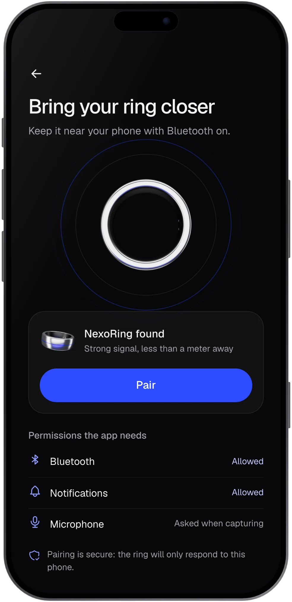 Ring pairing screen